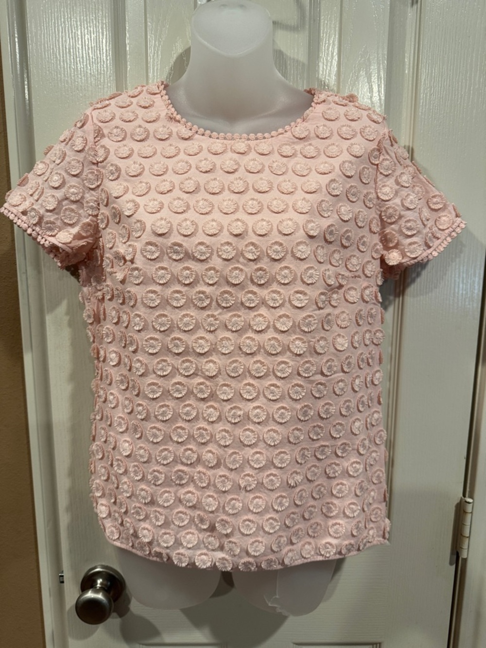Talbots Pink/ Peach blouse with embroidered decorations. Sz 8